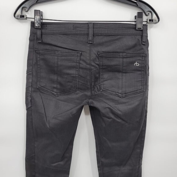 Rag & Bone Women Black Lamb Leather Cotton Low Rise Skinny Moto Jeans Size 24 - Picture 6 of 13
